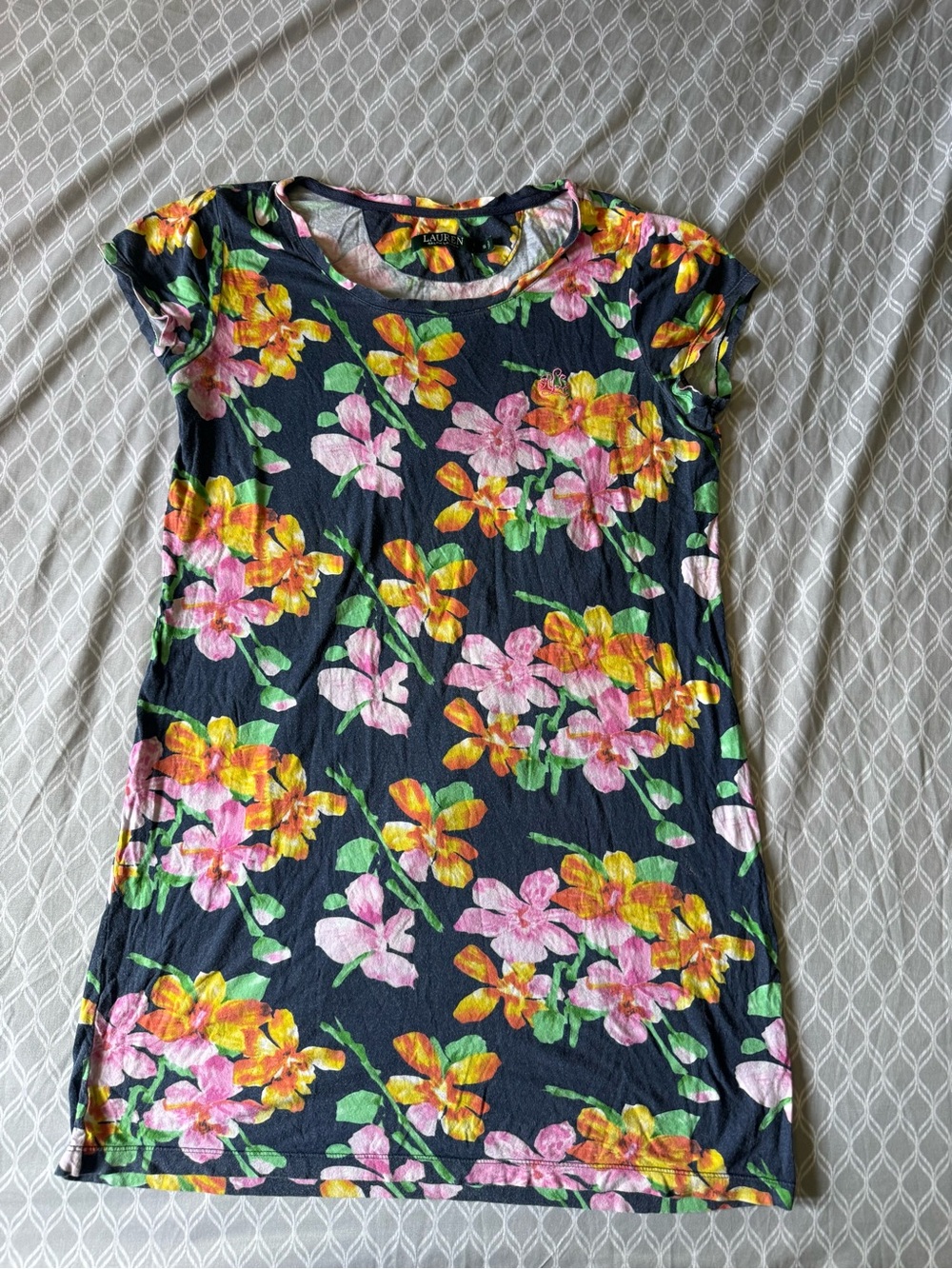 Ralph Lauren Navy Floral Short Sleeve sleepwear with Pink & Yellow Blossoms